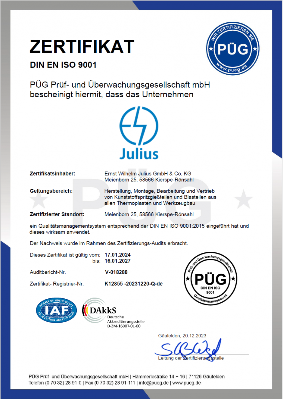 Qualitätsmanagement nach ISO 9001 - Julius